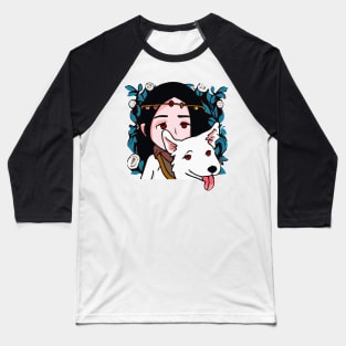 Girl with White Collie Dog Lover Puppy Baseball T-Shirt